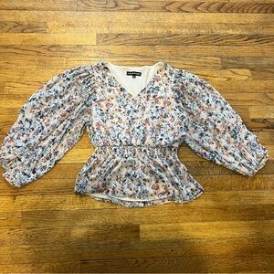 Catherine Malandrino Floral Peplum Blouse in White, Blue, Pink
